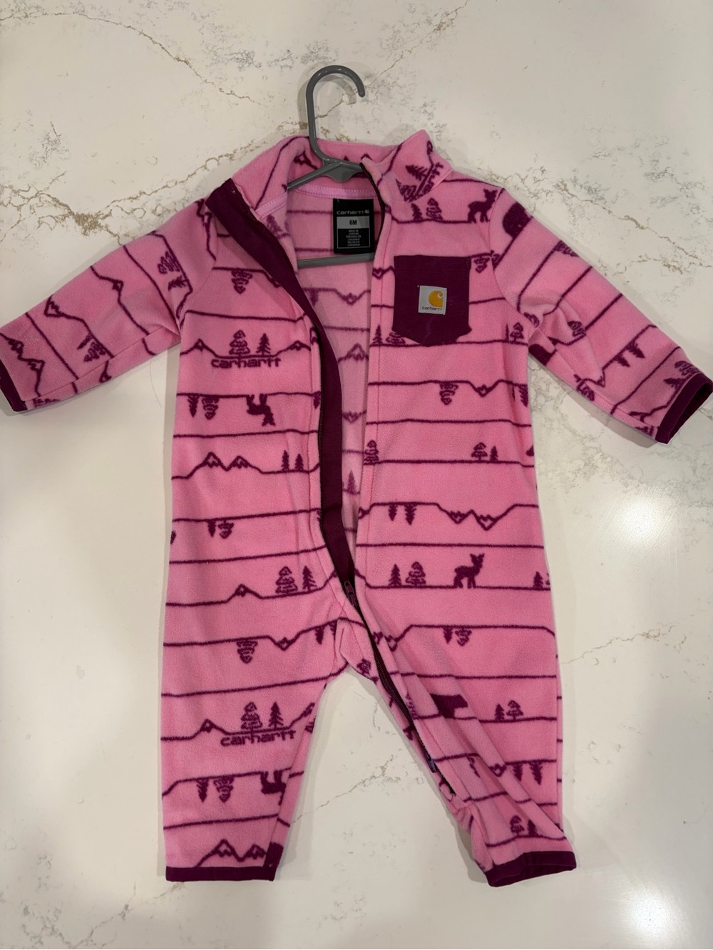 Carhartt Pink and Maroon Fleece One-Piece Footie